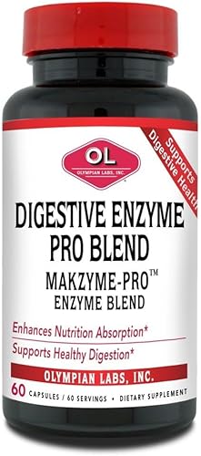 Olympian Labs Enzimas digestivas Makzyme-Pro, 60 cápsulas, descompone proteínas, carbohidratos, grasas, aceite y leche, 60 porciones