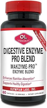 Olympian Labs Digestive Makzyme-Pro Enzymes, 60 Capsules, Breaks Down Proteins, Carbs, Fats, Oil & Milk, 60 Servings