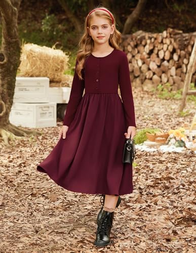 GRACE KARIN Girls Spring Long Sleeve Dresses Girl Casual Maxi Dress with Pockets Kids Formal Party Dress - Image 5