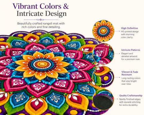 Image of 3D Rangoli | Mandala Art | Floral Door Mat | Water Absorbent, Anti-Skid, Machine Washable Floor Mat | Soft Microfiber Carpet for Home, Living Room & Bedroom | Premium Mat (Mandala Art, Round)