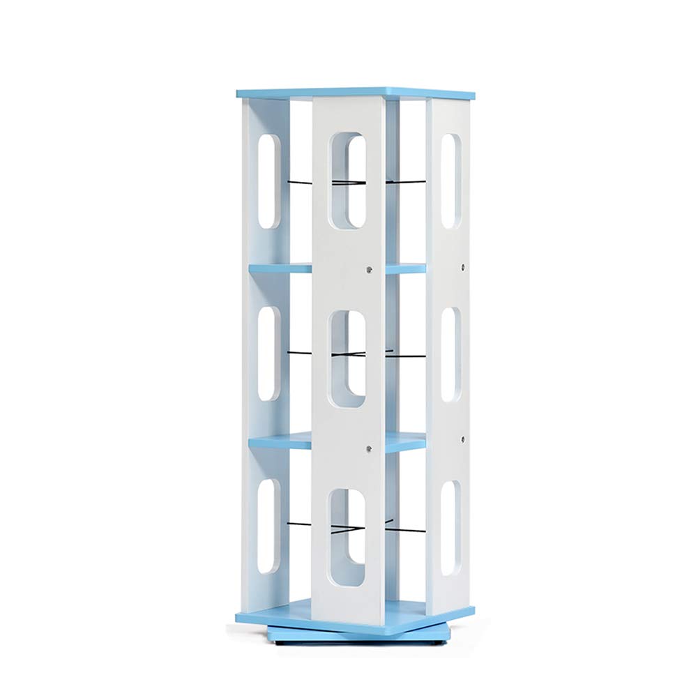 Shelves XEWNEG Bookshelf 360° Rotating 3 Layer Storage Rack Floor Bookcase Table Multi-Function Shelf Multicolor Storage (Color : Blue+White)