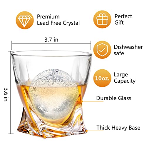 Lighten Life Whiskey Glass Set-2 Crystal Bourbon Glass,2 Ice Molds & 2 Coasters in Gift Box,Non-Lead Old Fashioned Glass for Bourbon Scotch,Whiskey Rock Glasses with Ice Mold Whiskey Gift Set for Men - Thumbnail 3