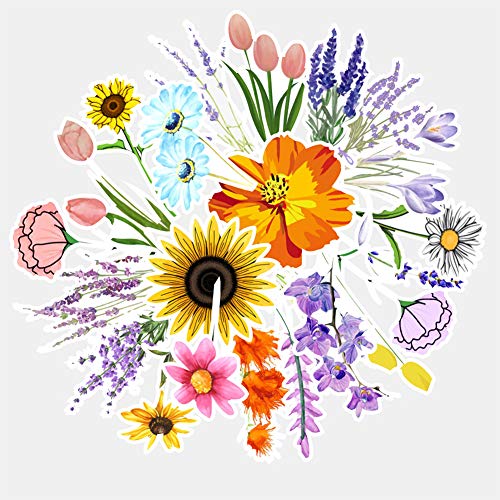 Flower Stickers| 50 Pcs Flower Waterproof Vinyl Stickers for Water Bottles Bicycle Laptop Refrigerator Luggage Computer Mobile Phone Skateboard Bike Decals - Thumbnail 3