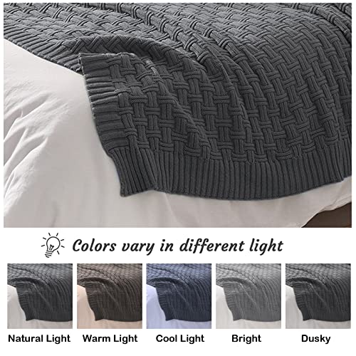 Image of TREELY 100% Cotton Knitted Throw Blanket 50 x 60 Inches, Dark Grey