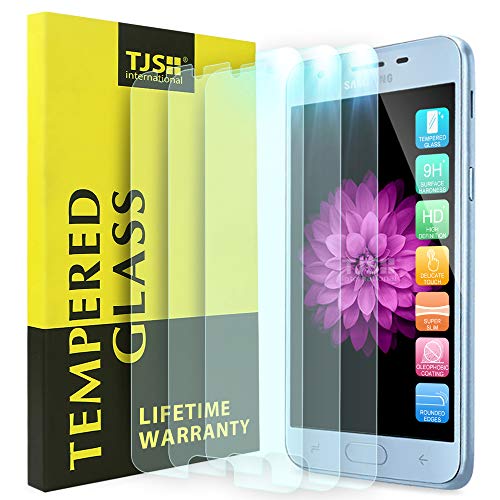 [3-Pack] TJS Compatible with Samsung Galaxy J3 2018/J3 V 2018/Express Prime 3/J3 Star/J3 Orbit/J3 Achieve/J3 Prime 2/Amp Prime 3 [Tempered Glass] Case Friendly Screen Protector Bubble Free (Clear)
