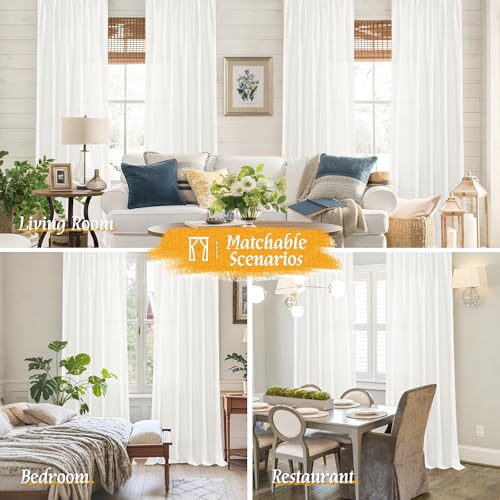 Image of LAMIT Light Filtering 63 inch Length Linen Curtains, Soft Linen Textured Rod Pocket Neutral Boho Drapes Window Treatment Panels for Living Room /Bedroom, 2 Panels Set, 42 x 63 Inch, Ivory White