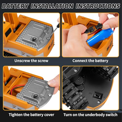 Daioller RC Bagger für Kinder 3-5 Jahre alt - Baggerspielzeug, Ferngesteuerter Bagger hydraulisches Spielzeug für Jungen 4-7, Bauwagen mit 60+Min Spielzeit/Ton/Licht