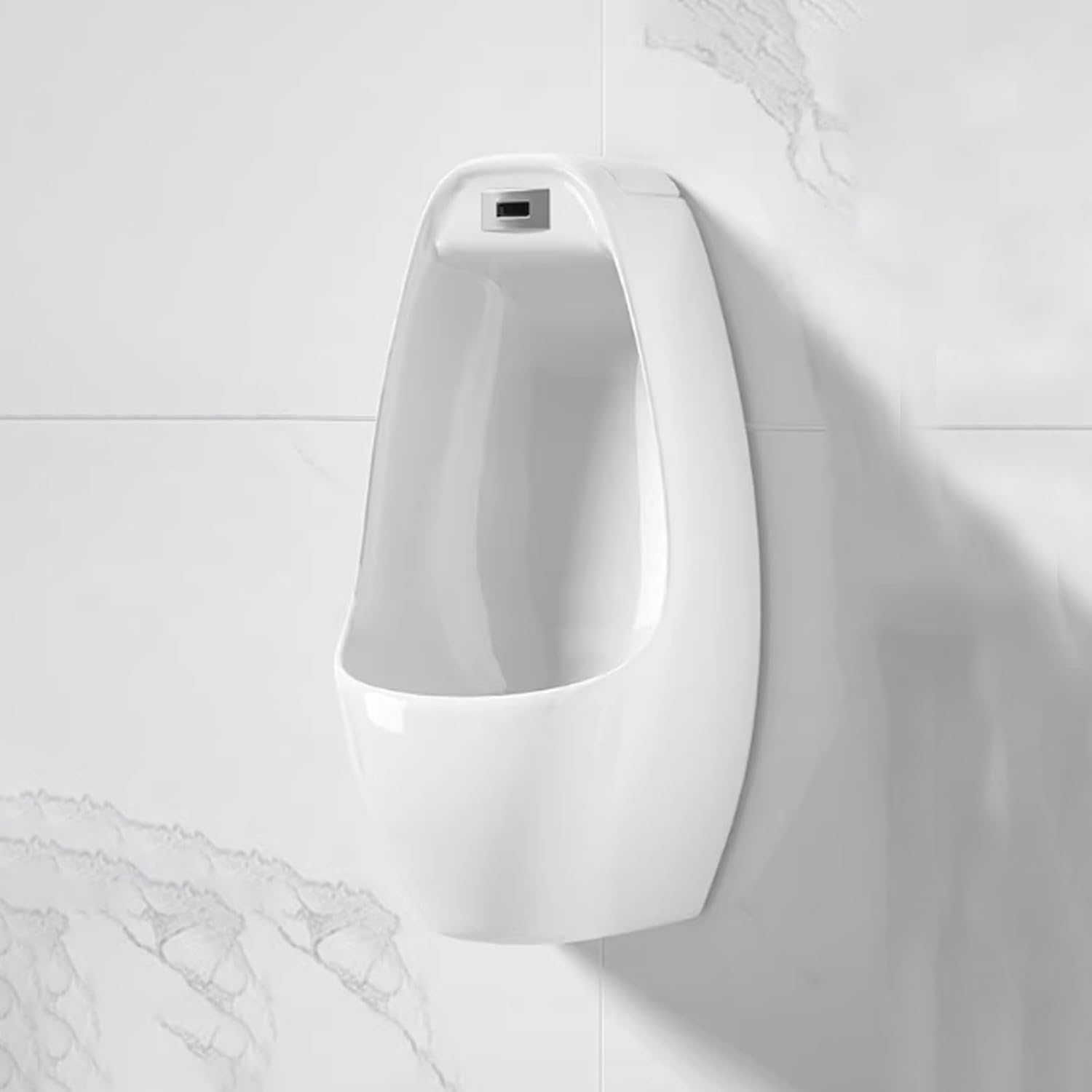 Automatic Sensor Urinal for Men,Wall-Mounted Ceramic Urinal with Splash-Proof Design & Infrared Flushing,Men's Bathroom Urinal for Commercial Hotel Garage Public Toilet(White,13.4x11.4x27in)