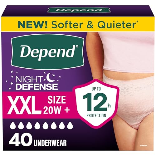 Depend Night Defense Adult Diapers Incontinence & Postpartum Bladder Leak Underwear for Women Disposable Overnight XXL Blush 40 Count (4 Packs of 10) Packaging May Vary