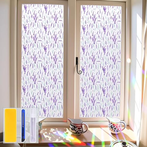 Película para ventana con privacidad y diseño floral lila miniatura 1