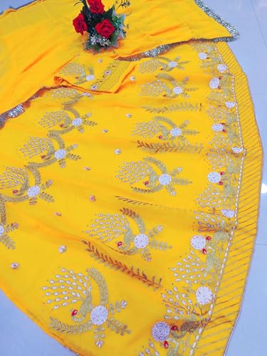 Image of Fancy Heavy Embroidery Work Shimmer Silk Semi-stitched Rajasthani Poshak Rajputi Lehenga Choli For Women