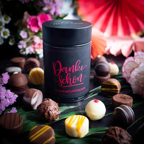 Hallingers Genuss Manufaktur Hallingers Genuss Manufaktur Pralinen Geschenk Danke – ohne Alkohol, handgemacht aus Premium Edelkakao, edle Geschenkdose "Dankeschön", feine Confiserie-Qualität, Geschenkidee für Frauen, zum Bedanken - Detailansicht 2 | Belgische Pralinen