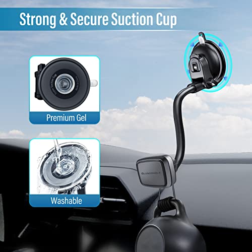 Universal Magnetic Phone Holder For Car, Gps Heavy Duty Gooseneck Magnet Mount [ Strong Suction Cup & Metal Plate] For Dashboard Auto Window Windshield, Long Arm Adjustable Stand For Iphone 14 Tablet #TOP2