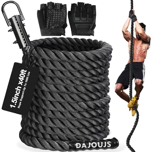 Climbing Rope Climbing Rope 1.5 Inch Diameter 40FT Length Gym Climbing Rope for Workout Fitness & Strength Training, Gym Rope, Exercise Climbing Rope in Black for Adults or Kids Outdoor & Indoor