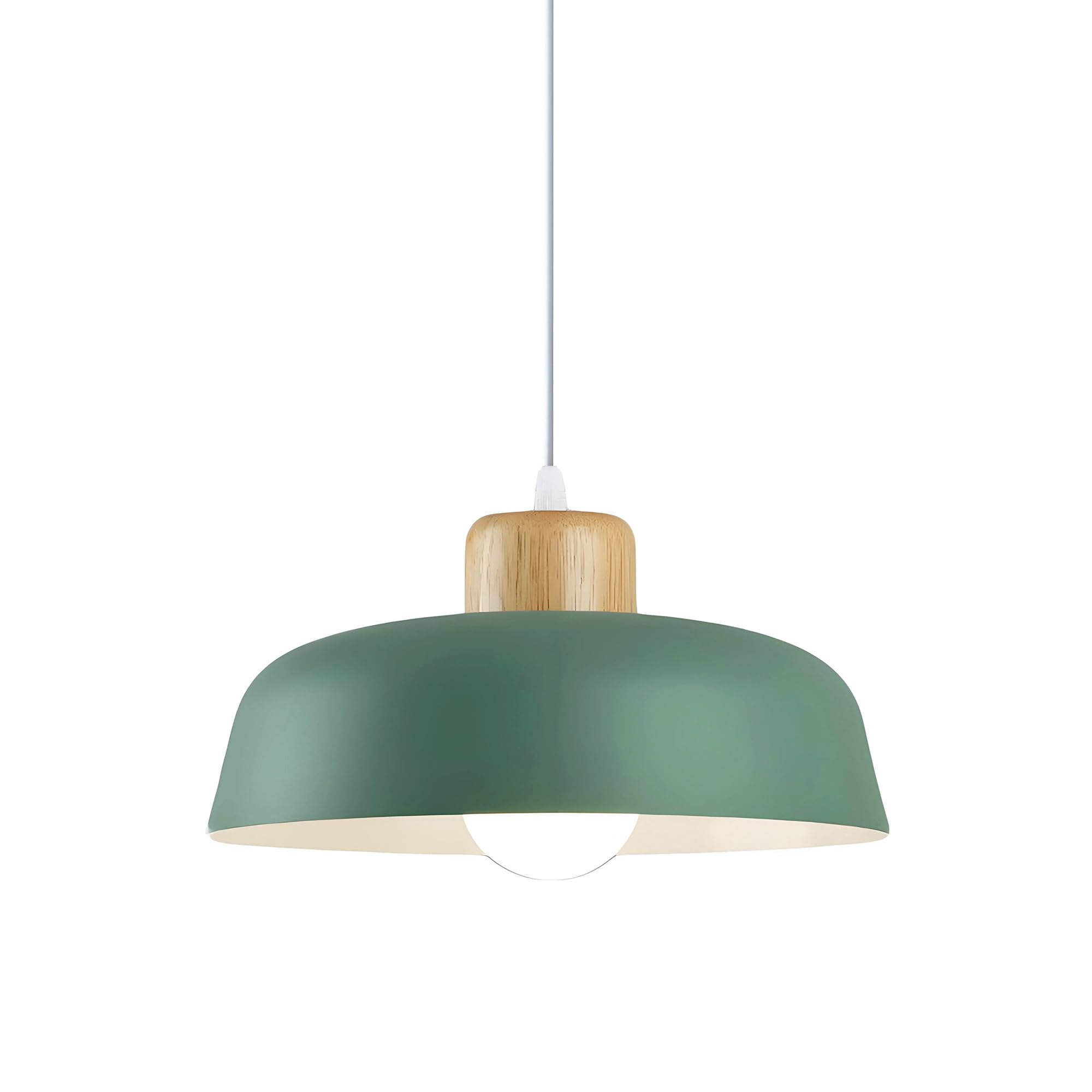 Nordycka nowoczesna, prosta metalowa lampa wisząca, E27, drewniana oprawa, 30 cm, lampa wisząca, żywy kolor do kuchni, sypialni, salonu (zielona)