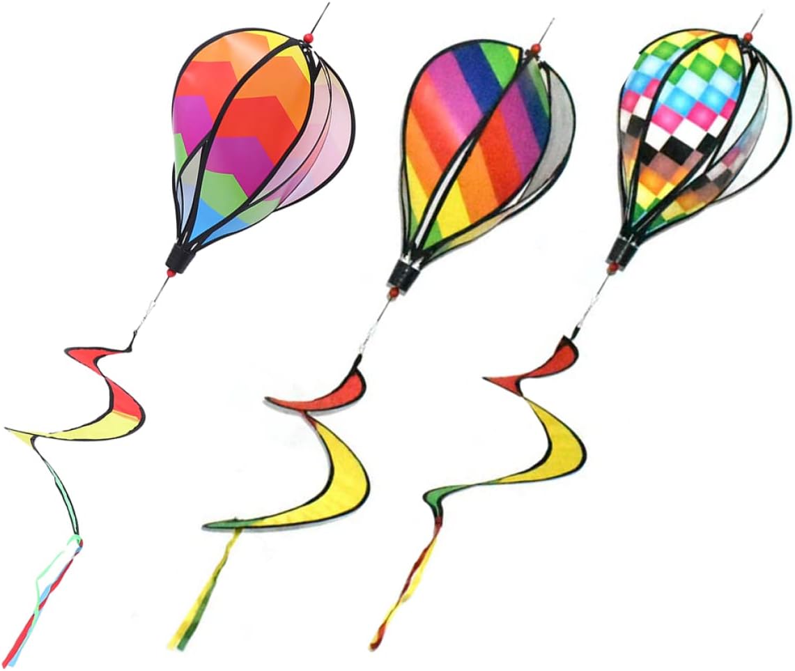 VICASKY 3pcs Hot Air Balloon Hanging Wind Spinners Garden Decorations for Outdoor Spaces Creative Design with Spiral Patterns for Trees Patios and Windows