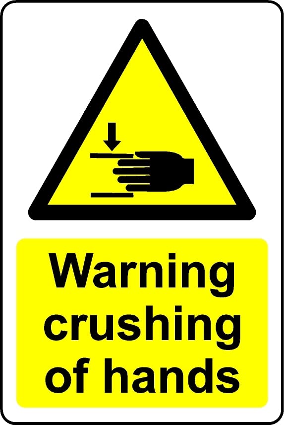 Warning Crushing of Hands Safety Sign - Self Adhesive Sticker (200mm x 150mm)