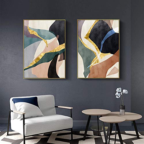 Impression sur toile abstraite or et noir haute définition grand format 60x90cm x2