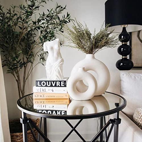 Leicofay Ceramic Hollow Donut Vase Set Of 2, Off White Vases For Decor Nordic Minimalism Style Decor For Wedding Dinner Table Party Living Room Office Bedroom (L9”*W8” Bottle Mouth 1 Inch) #TOP6
