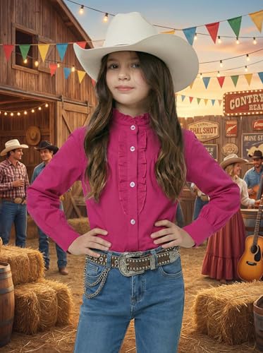 Image of Girls Button Down Shirt Puff Sleeves Blouse Summer Cute Top Doll Collar School Uniform, 4-13Y