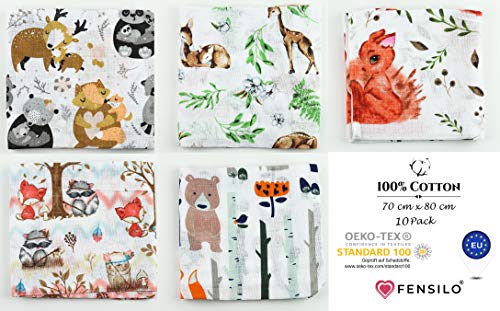 FENSILO - Mullwindeln - Mulltücher - 10er Pack 70x80 cm - Stoffwindeln, Made IN EU, schadstoffgeprüft -Spucktücher Baby für Jungen und Mädchen– Baby Mullwindeln- Tierchen – Bild 4