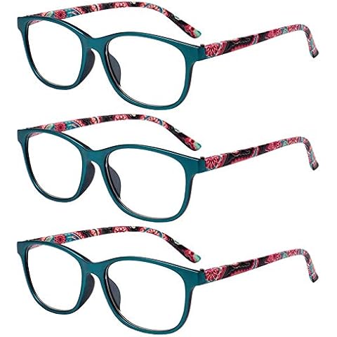 Reading Glasses 3 Pack, OWN4B Vintage Fashion Designer Floral Design Readers Eyeglasses Readingglasses for Women Men Unisex (3 Pack Green, 1.5) Cover