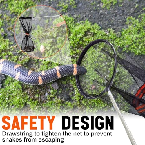 Image of Qualirey Snake Catcher Net Rattlesnake Grabber Snake Grabber Tool Snake Handling Tools Telescopic Pole Stick with 16.2''-27.6'' Handle and 11.8'' Net Opening for Reptile Catch Snake Removing Catching