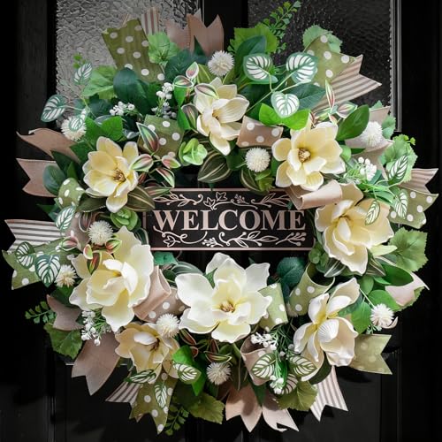 Spring Wreaths for Front Door Outside 26 Inch, Magnolia Summer