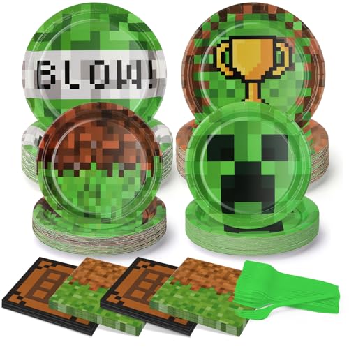 Pixel Party Paper Plates and Napkins Supplies | 200pcs | 50 7inch Dessert Plates | 50 9inch Disposable Plates | 50 Napkins | 50 Forks for Baby Shower Video Game Pixelated Themed Birthday Supplies Pixel Party Paper Plates and Napkins Supplies | 200pcs | 50 7inch Dessert Plates | 50 9inch Disposable Plates | 50 Napkins | 50 Forks for Baby Shower Video Game Pixelated Themed Birthday Supplies