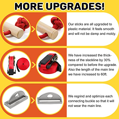 Perantlb 60Ft Ninja Slackline With Zipline Slide Pully-Ninja Warrior Obstacle Course For Kids With 8 Pcs Accessories,Tree Protector & Carry Bag #TOP3