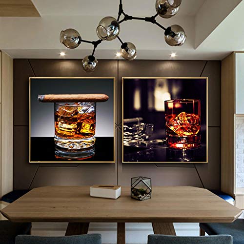 Tableau Verre à Vin Rouge et Cigares KEBIA Affiche Murale Salon Toile 80x80