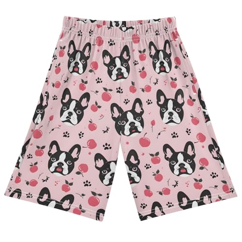 Dog Fruits Sleep Shorts Summer Pajama Shorts Elastic Waist Sleep Bottoms with Pockets 6-14 Years