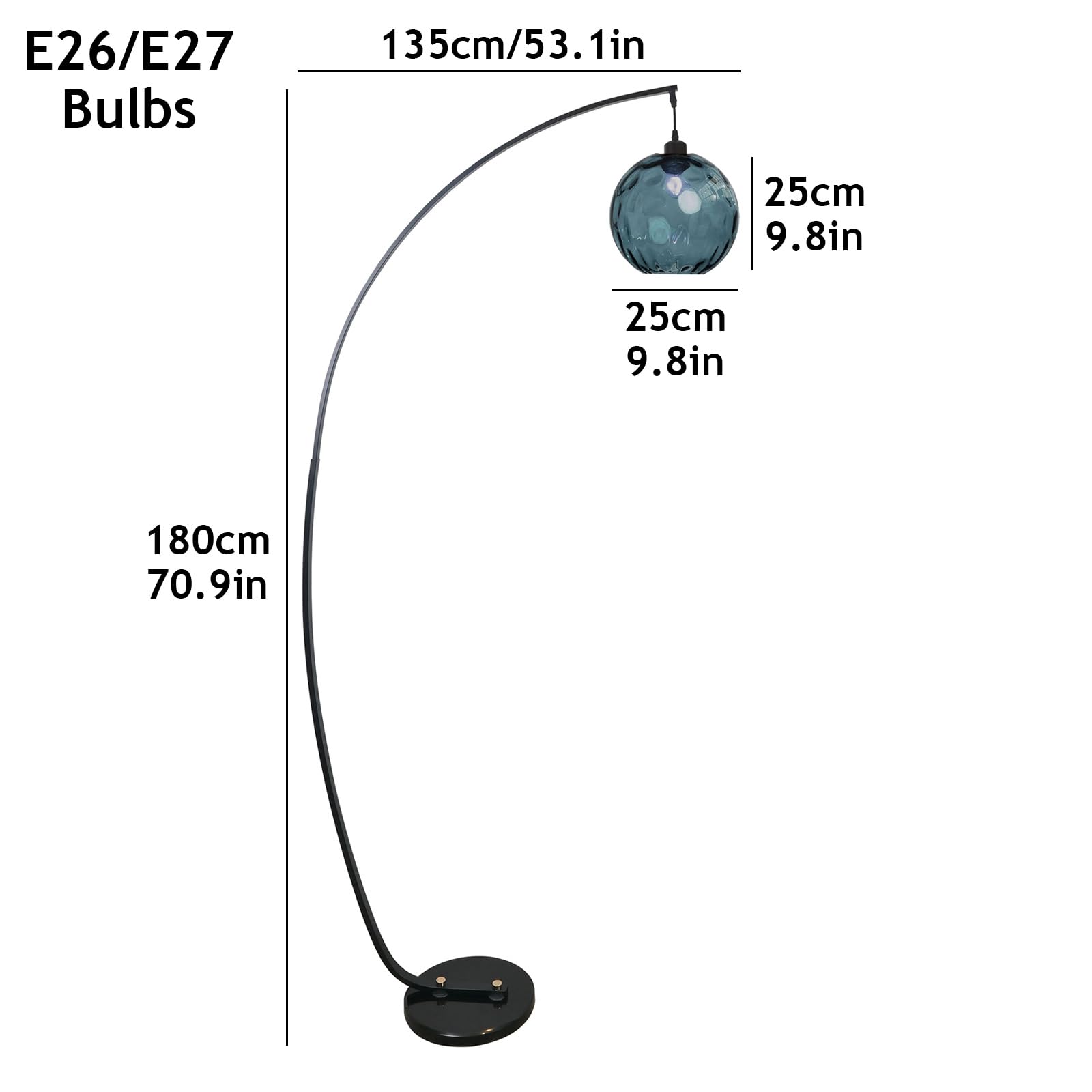 Lampada Da Terra Ad Arco Mid-Century Da 180 CM, Lampada Da Terra Arancione, Lampada Da Terra A Globo In Vetro Con Base In Marmo Dimmerabile E27, Lampada Alta Per Soggiorno (lampadina Inclusa)
