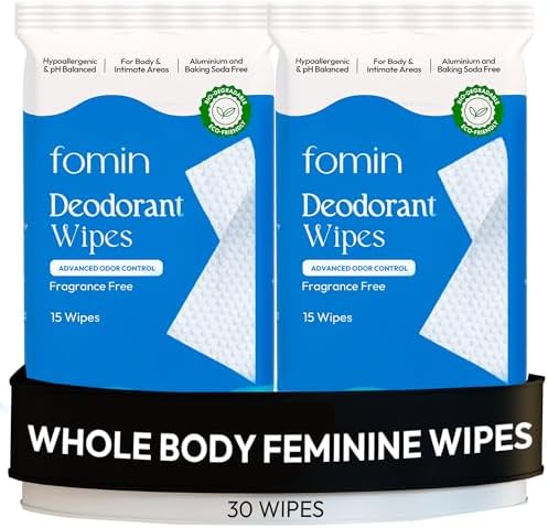 FOMIN Acidified Deodorant Wipes For Women - 30 Count - Fragrance Free – Hypoallergenic, pH Balanced Whole Body Wipe - Plastic-Free, Exfoliating & Advanced Odor Control Underarm Body Wipes