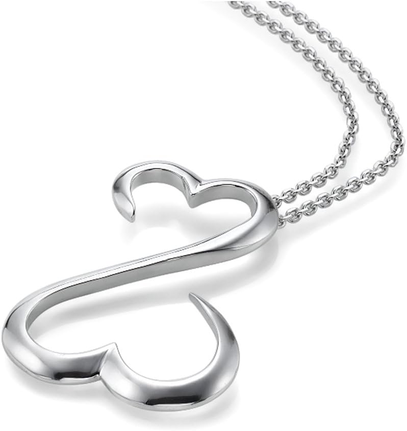 Jewelry Brunch Open Heart Necklace 20" Chain, Sterling Silver