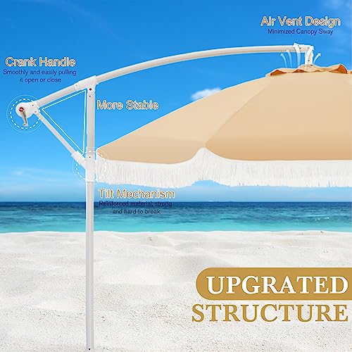 Mfstudio 9Ft Offset Patio Umbrellas With Fringe, Outdoor Tassel Fiberglass Ribs Hanging Cantilever Umbrella For Garden Deck Backyard Table Pool, Beige #TOP3