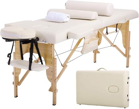BestMassage Massage Bed Portable Massage Table 24 inch Wide Lash Bed Height Adjustable 2 Folding with Towel Hanger Oil Pouch Half Bolster Round Bolster Non-Woven Bag