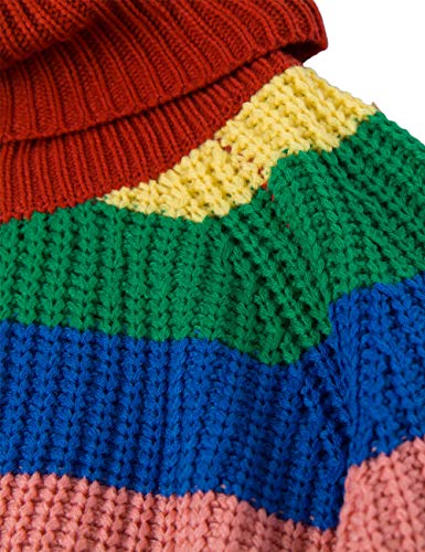 Image of xxxiticat Women Rainbow Sweater Chunky Colorful Striped Turtleneck Pullover | Going Out Halloween Christmas Festival Party Long Sleeve High Neck Color Block Loose Fit Oversized Warm Rave Knitting Top