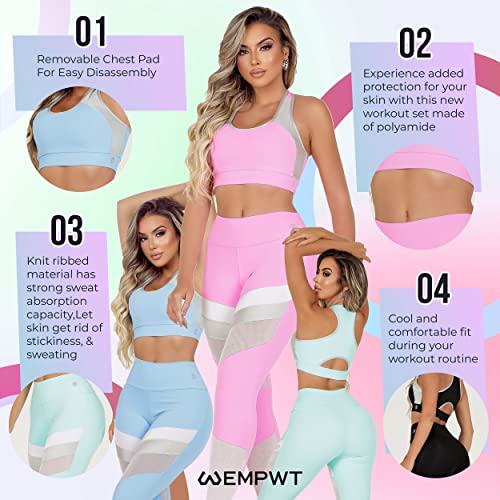 Image of Women's Workout Outfit 2 Piece | Ribbed Seamless Texture High Waist Leggings | Sports Bra Yoga & Workout Sets For Women