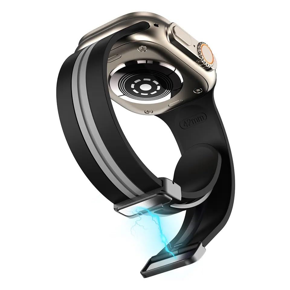 Image of Silicone Dual Sport Band Compatible with Apple Watch 49 mm, 45 mm, 44 mm, 42 mm Magnetic Clasp Adjustable Strap Compatible for iWatch Series Ultra, SE, SE 2, Series 3,4,5,6,7,8