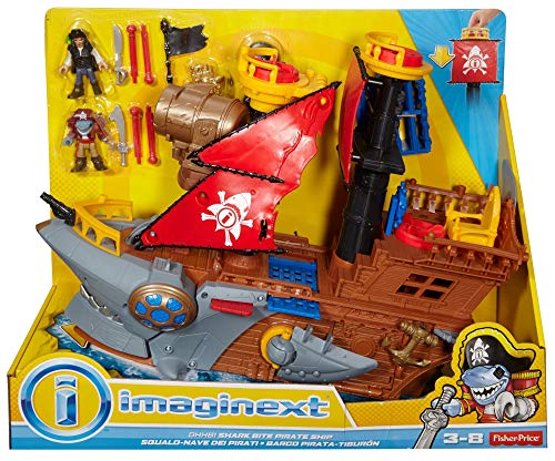 image for Fisher-Price Imaginext Shark Bite Pirate Ship, Playset with Pirate Fig