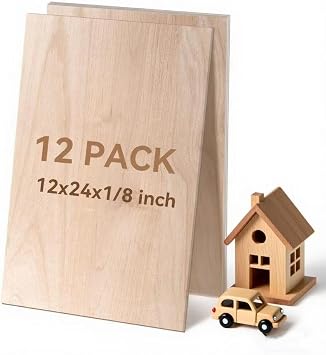 12Pack Basswood Sheets for Craft, 12241/8 Inches Thick Plywood Sheet Unfinished Wood for Laser Cutting Wood Board for DIY Projects