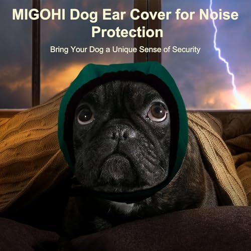 Image of MIGOHI Dog Ear Muffs Noise Protection, Calming Hoodie with Soft Padding-Adjustable Headphones for Dog, Hook & Loop Headband for Dogs, S, Green
