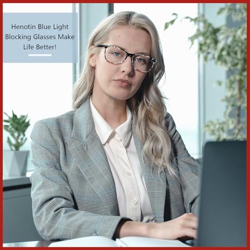 Image of Henotin 4 Pack Ladies Reading Glasses Blue Light Blocking Spring Hinge Readers Anti Eyestrain Computer Eyeglasses (Multicolor-4, 0.0)