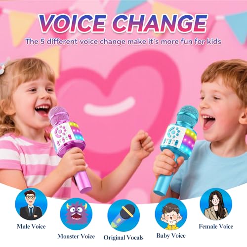 MicQutr Micrófono Karaoke Bluetooth, Microfono Inalámbrico Karaoke Niña Portátil con Luces LED Regalo Juguetes para Niños Canta Partido Musica, Compatible con Android, iOS, PC - imagen 4