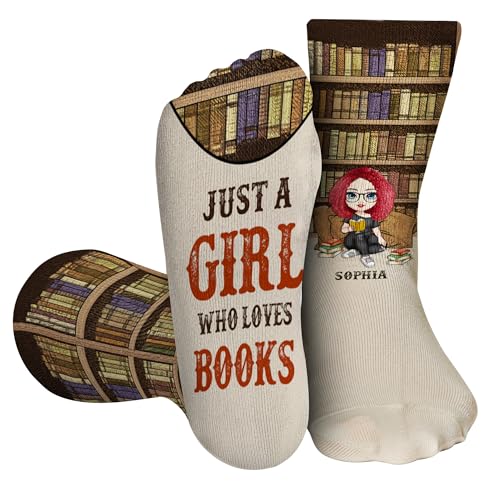 Personalized Just a Girl Who Loves Books Socks Custom Name Reading Crew Socks Cozy Library Gifts for Readers