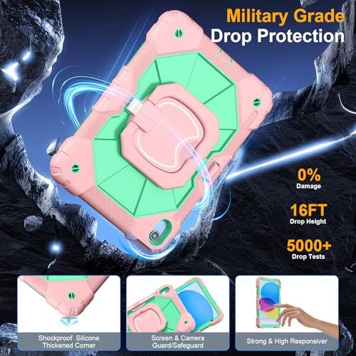 Image of Case for iPad (A16) 11th Generation 11 Inch 2025, Ubearkk for iPad 10th Generation 10.9 inch 2022 case with Screen Protector 360 Degree Rotating Stand Shoulder Strap Pencil Holder, Rose Mint