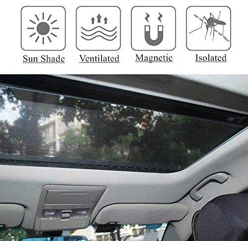Car Sunroof Sun Shade Magnetic Screen Net Moonroof Mesh 10 Seconds Quick Install Durable UV Sun Protection Cover for Baby Kids Breastfeeding When Parking on Camping Trips- Black