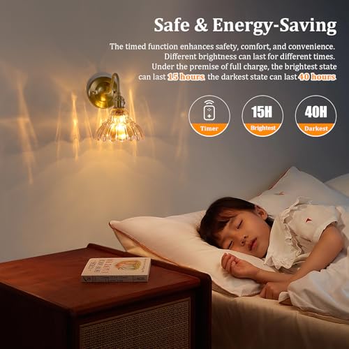 Image of Shenmoyl Battery Operated Wall Sconce Set of 2, Vintage Rechargeable Wall Lights with Amber Lily Glass Shade, Wireless Indoor Wall Lamp with Remote for Bedroom Living Room Bathroom