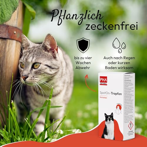 PHA Spot On für Katzen – Natürliches Floh- Zeckenmittel Katzen, Schutz gegen Flöhe, Zecken & Milben mit Neemöl & Laurinsäure, Zeckenschutz Katze, Anti Floh Katze, 2 Tuben à 1,5 ml